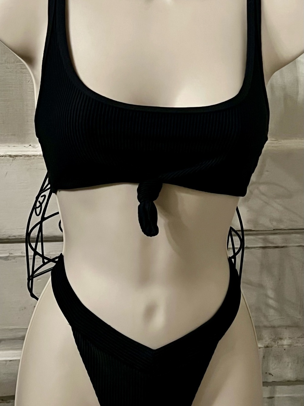 Frankie's Bikinis’ Greer Ribbed Knot Top & Cole Bottoms Black Small